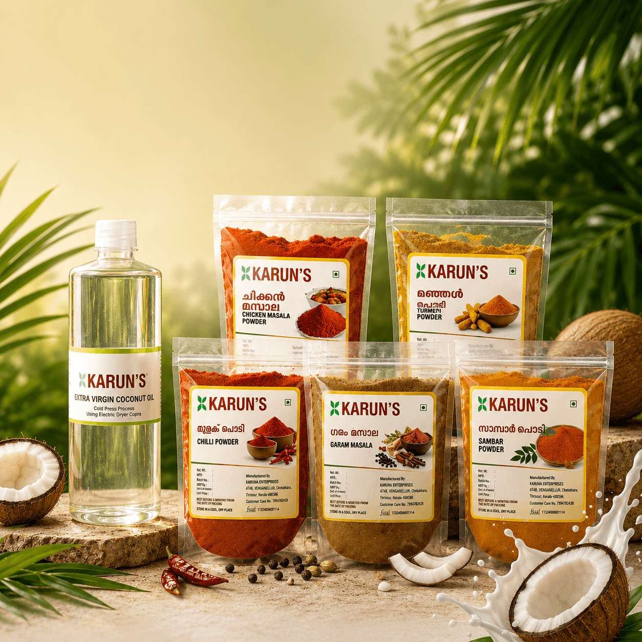 Traditional Kerala spices hand-blended at Karuna Enterprises factory